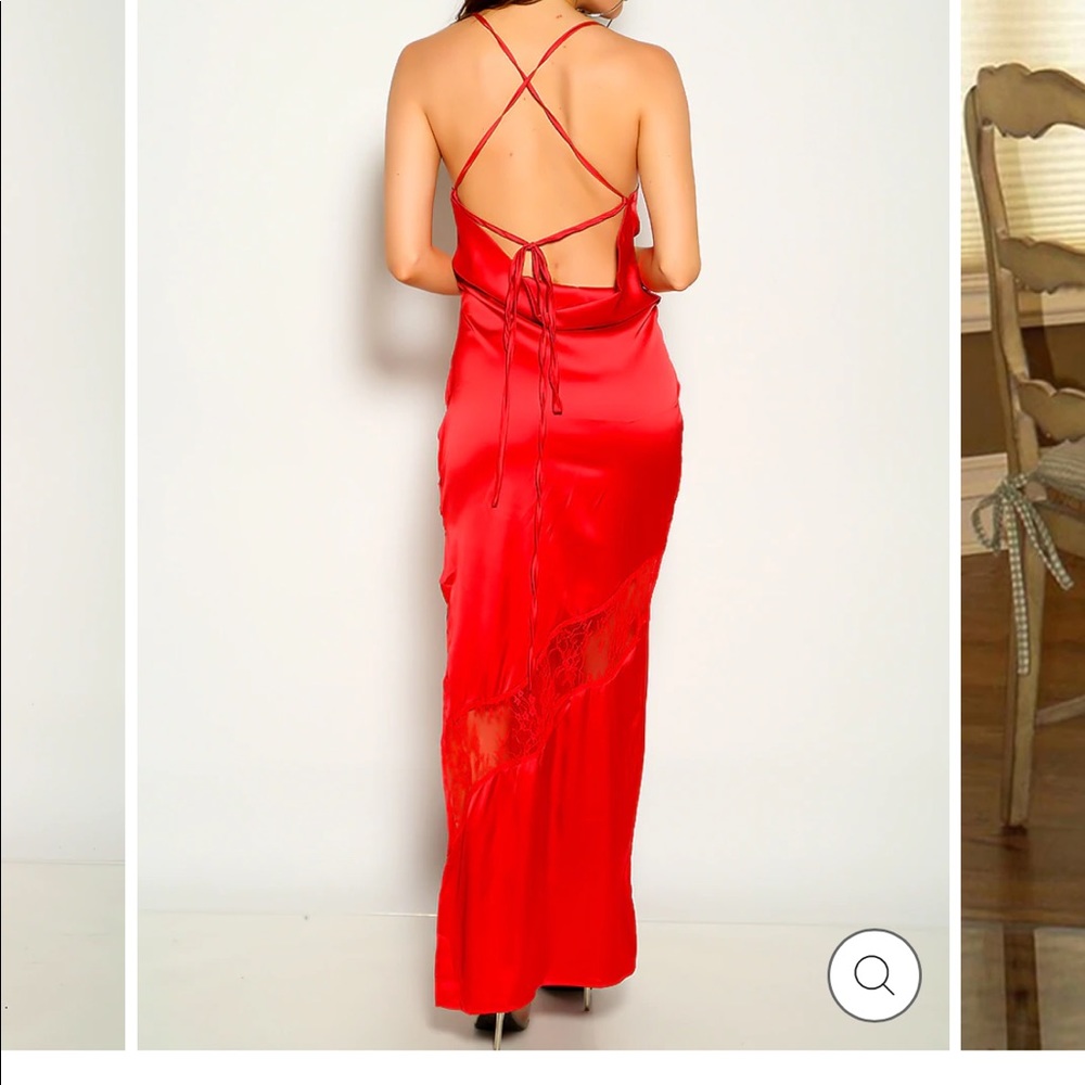 New faux Satin lace long maxi dress |red long sexy maxi dress| maxi casual dress - Picture 4 of 4